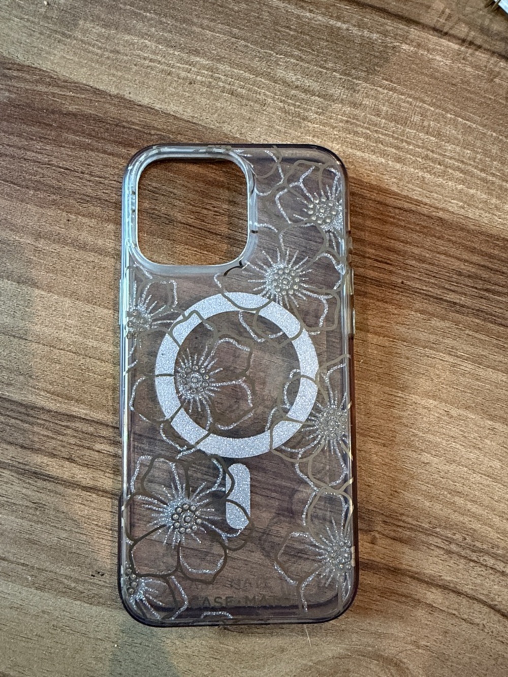 case-mate Clear Floral Phone Case with Silver MagSafe Ring Accent - 16 Pro Max